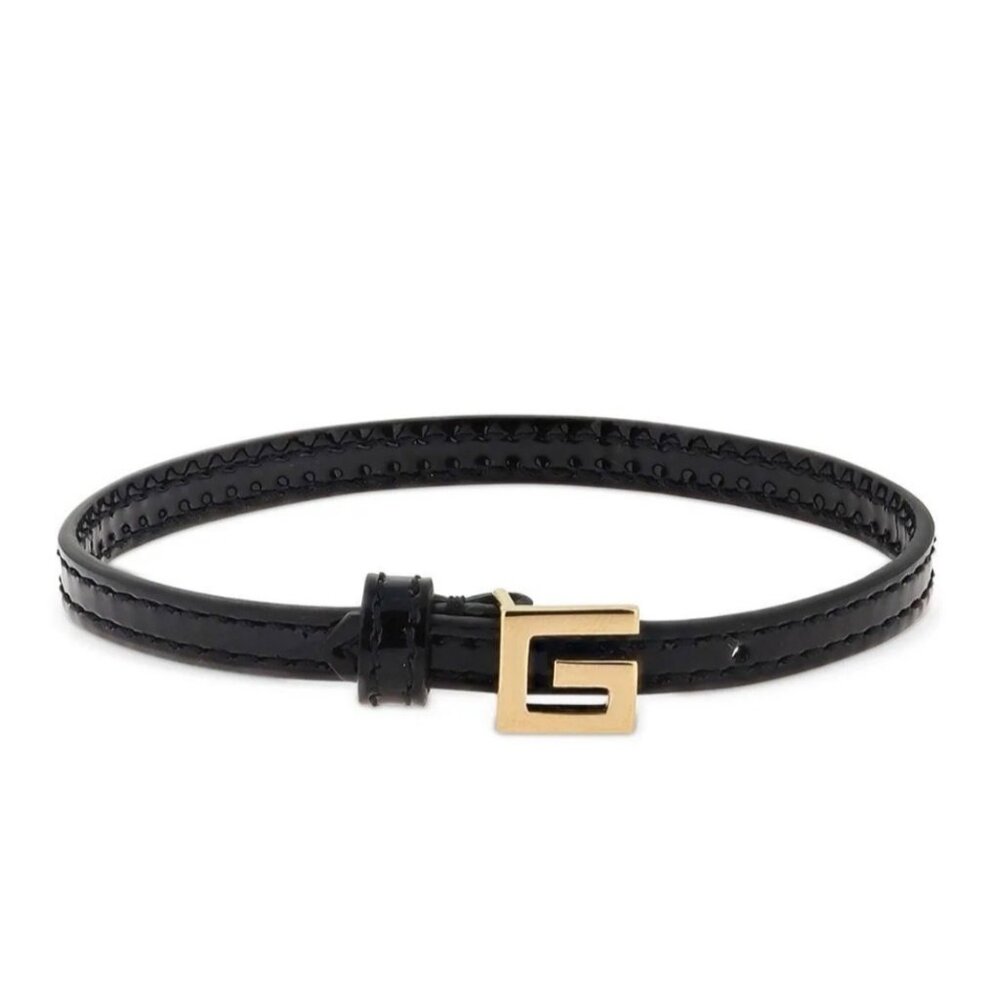 Gucci Leather Bracelet With Square G Gold Black